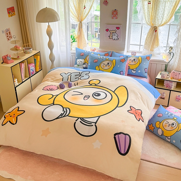 91家纺网 家纺一手货源 找家纺 馨语家居 2025新款全棉双层纱四件套 海滩冒险