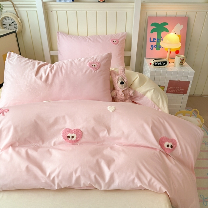 91家纺网 家纺一手货源 找家纺 锦觅 2025新款学生季全棉纯棉毛巾绣三件套奶油小清新刺绣四件套（全文件大图以及买家秀） 大眼爱心