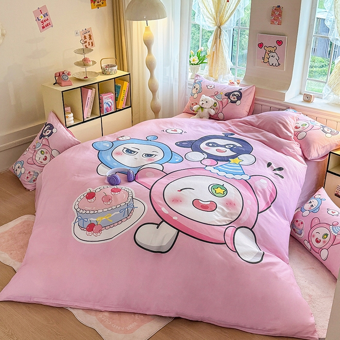 91家纺网 家纺一手货源 找家纺 馨语家居 2025新款全棉双层纱四件套 球球大作战