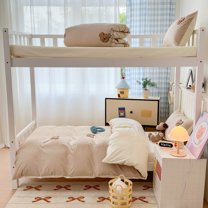 91家纺网 家纺一手货源 找家纺 锦觅 2025新款学生季全棉纯棉毛巾绣三件套奶油小清新刺绣四件套（全文件大图以及买家秀） 萌趣小熊