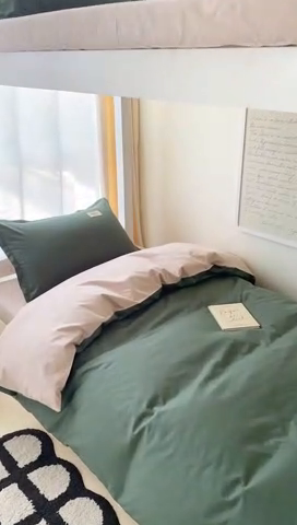 91家纺网 家纺一手货源 找家纺 贝兰仙奴 2025新款13372全棉印花简约学生三件套 果绿卡其