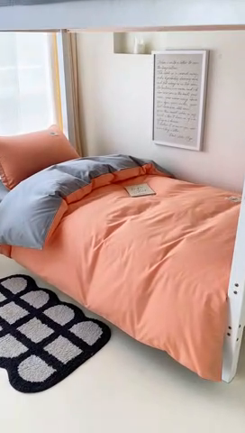 91家纺网 家纺一手货源 找家纺 贝兰仙奴 2025新款13372全棉印花简约学生三件套 橙灰