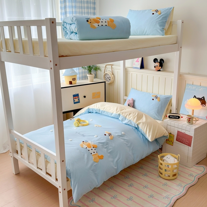 91家纺网 家纺一手货源 找家纺 锦觅 2025新款学生季全棉纯棉毛巾绣三件套奶油小清新刺绣四件套（全文件大图以及买家秀） 奔跑的狗狗