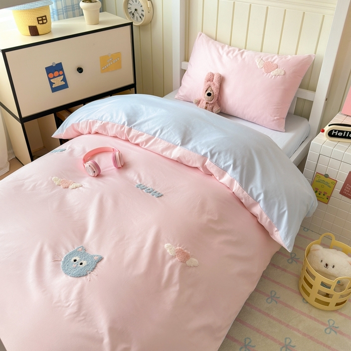 91家纺网 家纺一手货源 找家纺 锦觅 2025新款学生季全棉纯棉毛巾绣三件套奶油小清新刺绣四件套（全文件大图以及买家秀） 甜心小猫