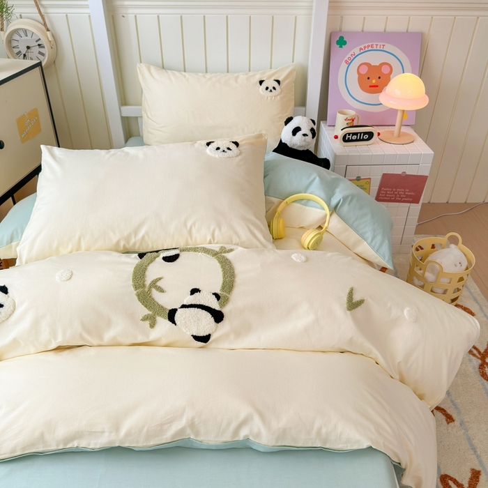 91家纺网 家纺一手货源 找家纺 锦觅 2025新款学生季全棉纯棉毛巾绣三件套奶油小清新刺绣四件套（全文件大图以及买家秀） 可爱熊猫