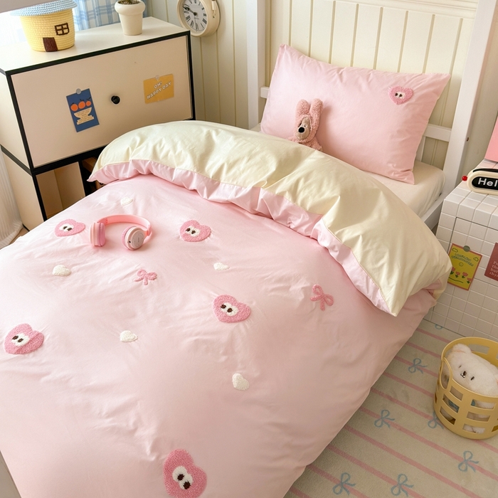 91家纺网 家纺一手货源 找家纺 锦觅 2025新款学生季全棉纯棉毛巾绣三件套奶油小清新刺绣四件套（全文件大图以及买家秀） 大眼爱心