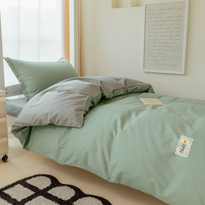 91家纺网 家纺一手货源 找家纺 贝兰仙奴 2025新款13372全棉印花简约学生三件套 抹茶