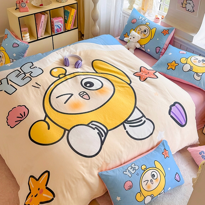 91家纺网 家纺一手货源 找家纺 馨语家居 2025新款全棉双层纱四件套 海滩冒险