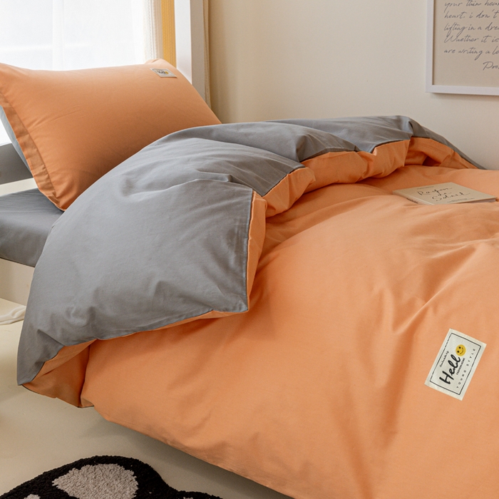 91家纺网 家纺一手货源 找家纺 贝兰仙奴 2025新款13372全棉印花简约学生三件套 橙灰