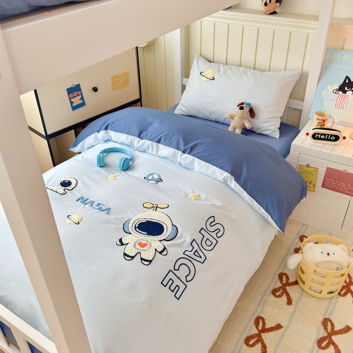 91家纺网 家纺一手货源 找家纺 锦觅 2025新款学生季全棉纯棉毛巾绣三件套奶油小清新刺绣四件套（全文件大图以及买家秀） 小宇航员