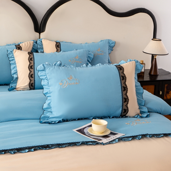 91家纺网 家纺一手货源 找家纺 皇谱家纺  2025新款60sA类水洗棉床裙款四件套-彩蝶之恋 彩蝶之恋-兰