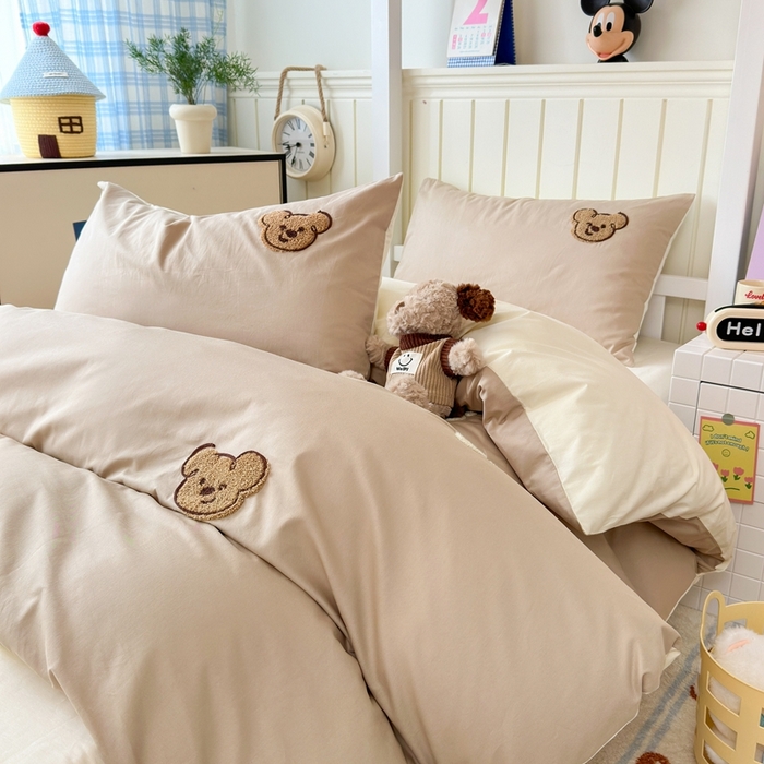 91家纺网 家纺一手货源 找家纺 锦觅 2025新款学生季全棉纯棉毛巾绣三件套奶油小清新刺绣四件套（全文件大图以及买家秀） 萌趣小熊