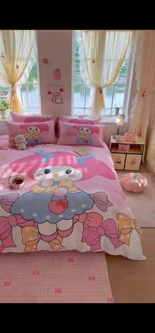 91家纺网 家纺一手货源 找家纺 馨语家居 2025新款全棉双层纱四件套 兔兔少女