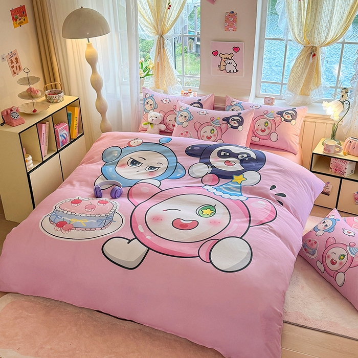 91家纺网 家纺一手货源 找家纺 馨语家居 2025新款全棉双层纱四件套 球球大作战