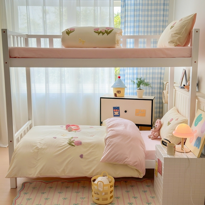 91家纺网 家纺一手货源 找家纺 锦觅 2025新款学生季全棉纯棉毛巾绣三件套奶油小清新刺绣四件套（全文件大图以及买家秀） 蝶恋花（米粉）