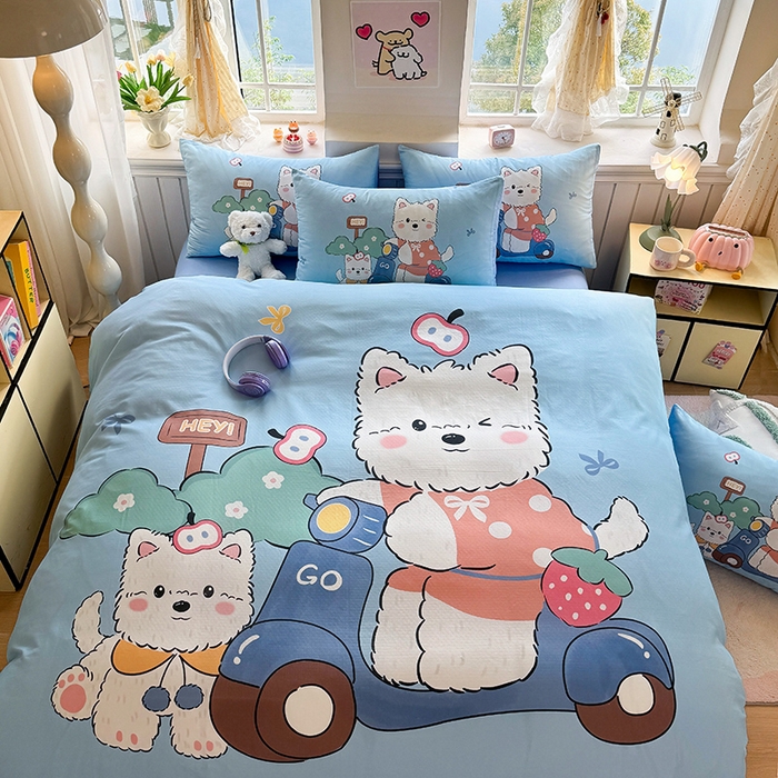 91家纺网 家纺一手货源 找家纺 馨语家居 2025新款全棉双层纱四件套 郊游