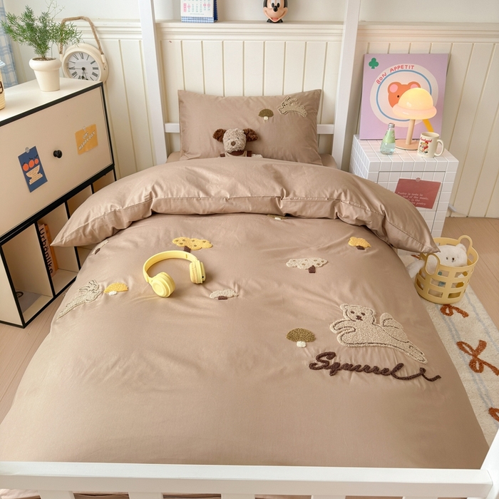 91家纺网 家纺一手货源 找家纺 锦觅 2025新款学生季全棉纯棉毛巾绣三件套奶油小清新刺绣四件套（全文件大图以及买家秀） 丛林趣事