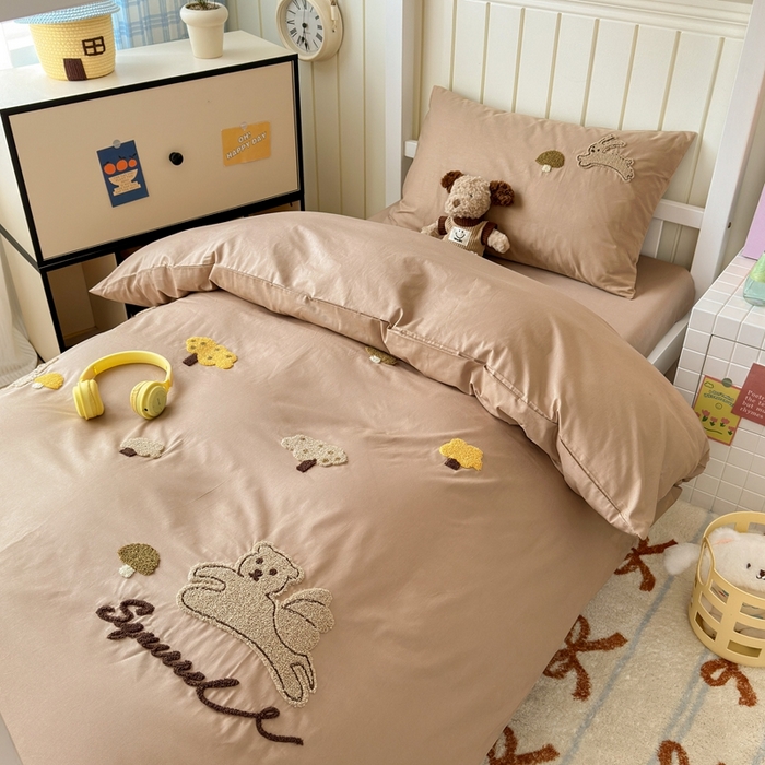 91家纺网 家纺一手货源 找家纺 锦觅 2025新款学生季全棉纯棉毛巾绣三件套奶油小清新刺绣四件套（全文件大图以及买家秀） 丛林趣事