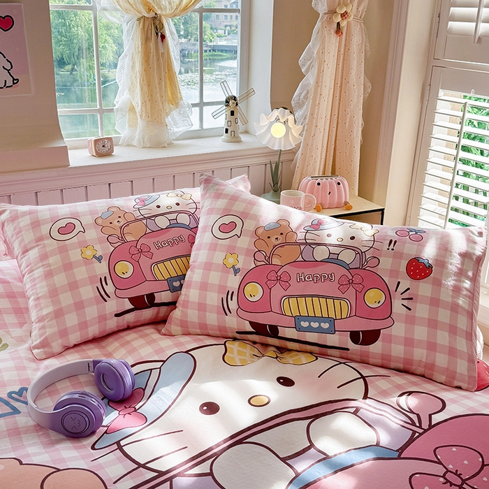 91家纺网 家纺一手货源 找家纺 馨语家居 2025新款全棉双层纱四件套 猫咪假日