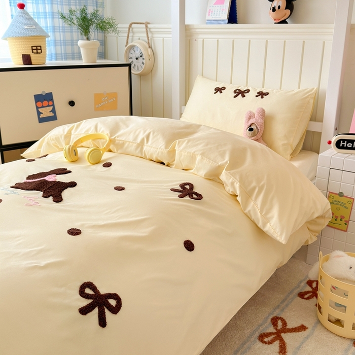 91家纺网 家纺一手货源 找家纺 锦觅 2025新款学生季全棉纯棉毛巾绣三件套奶油小清新刺绣四件套（全文件大图以及买家秀） 奶油兔兔