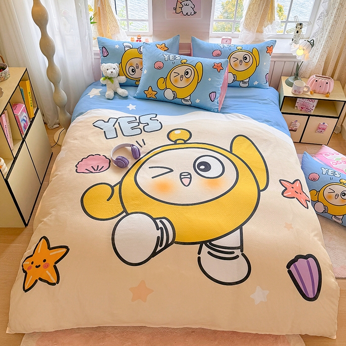 91家纺网 家纺一手货源 找家纺 馨语家居 2025新款全棉双层纱四件套 海滩冒险