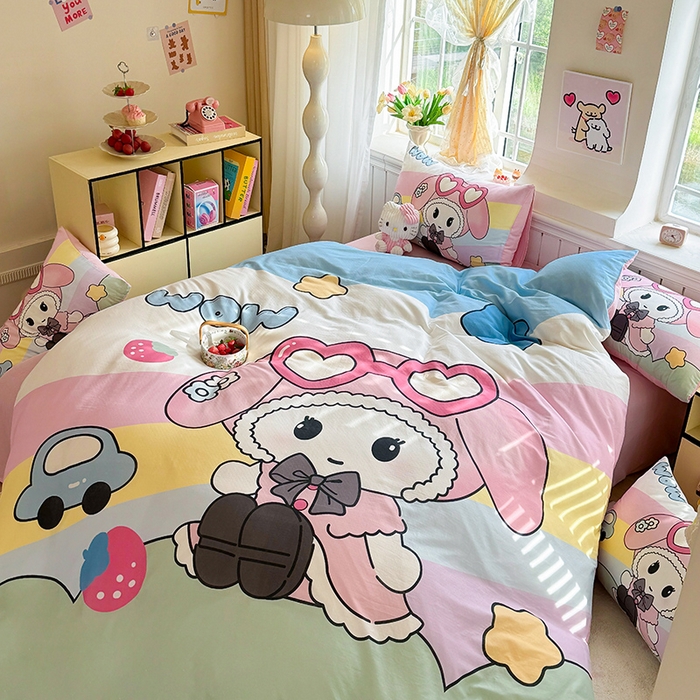 91家纺网 家纺一手货源 找家纺 馨语家居 2025新款全棉双层纱四件套 彩虹糖的梦