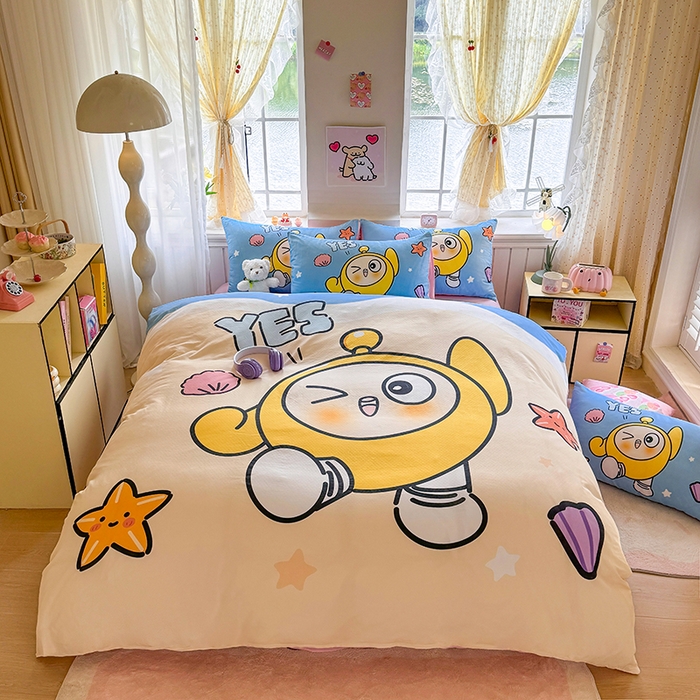 91家纺网 家纺一手货源 找家纺 馨语家居 2025新款全棉双层纱四件套 海滩冒险