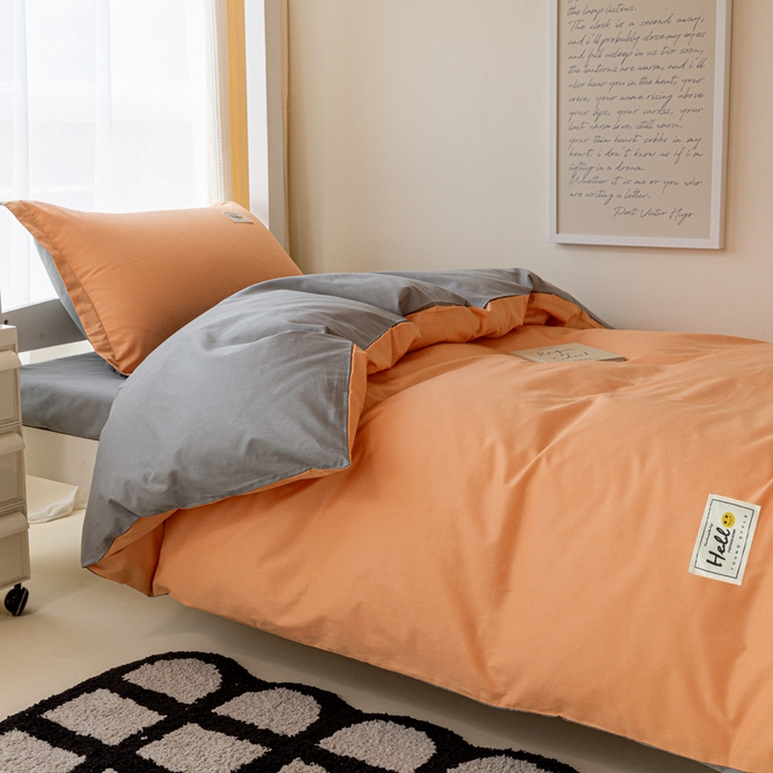 91家纺网 家纺一手货源 找家纺 贝兰仙奴 2025新款13372全棉印花简约学生三件套 橙灰