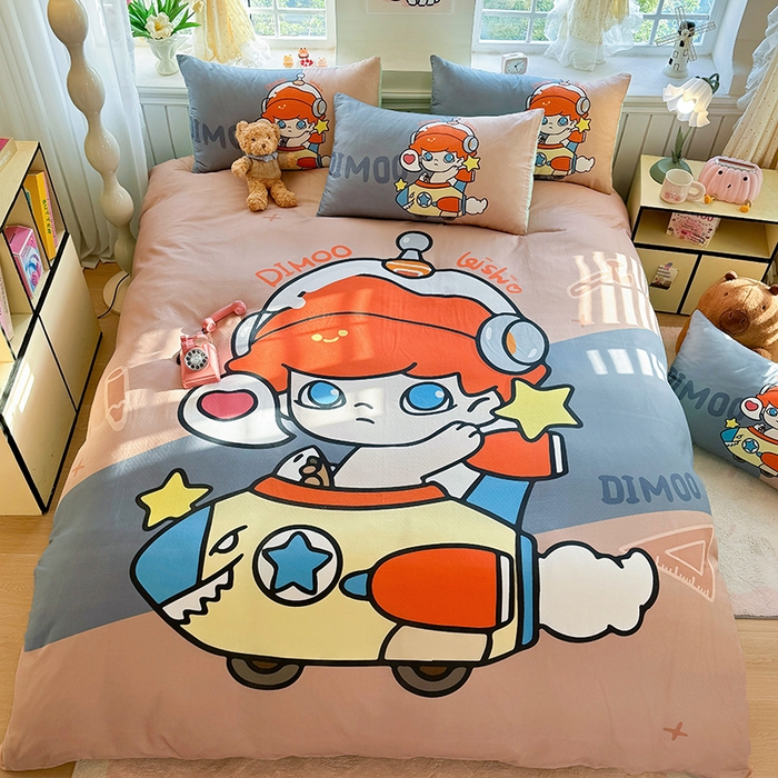 91家纺网 家纺一手货源 找家纺 馨语家居 2025新款全棉双层纱四件套 小小飞行员