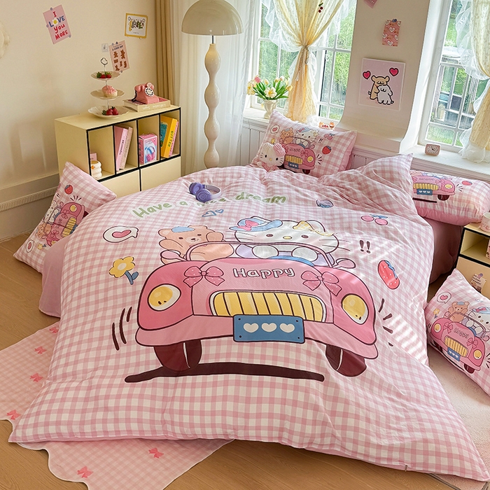 91家纺网 家纺一手货源 找家纺 馨语家居 2025新款全棉双层纱四件套 猫咪假日