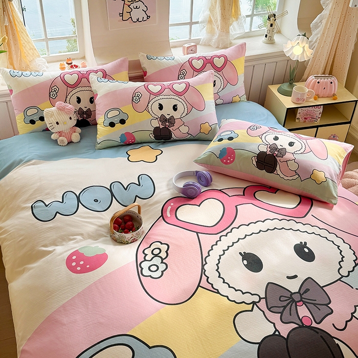 91家纺网 家纺一手货源 找家纺 馨语家居 2025新款全棉双层纱四件套 彩虹糖的梦