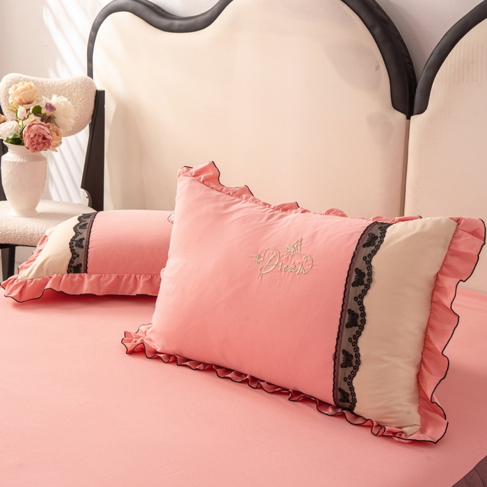 91家纺网 家纺一手货源 找家纺 皇谱家纺  2025新款60sA类水洗棉床裙款四件套-彩蝶之恋 彩蝶之恋-豆沙