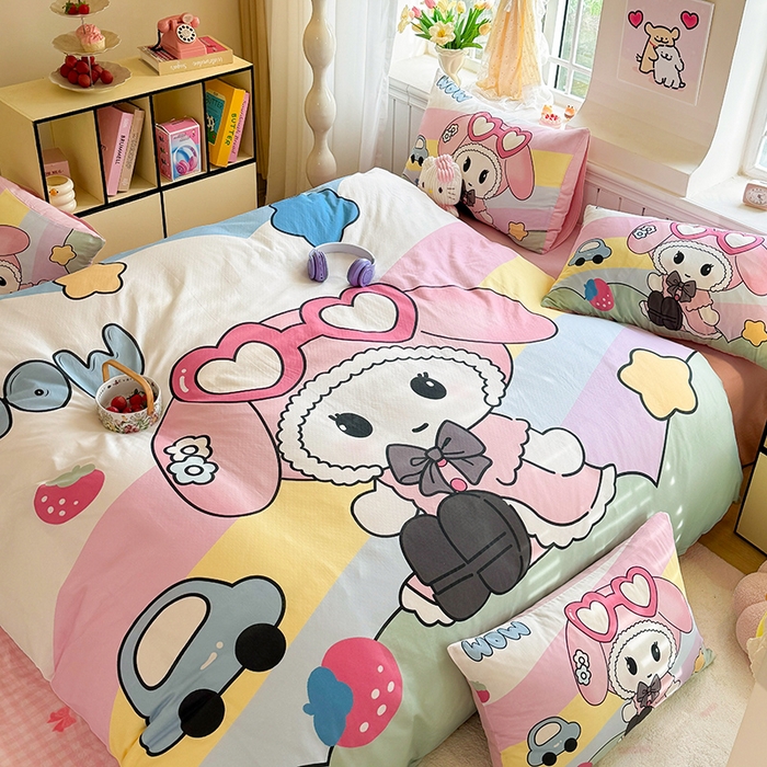 91家纺网 家纺一手货源 找家纺 馨语家居 2025新款全棉双层纱四件套 彩虹糖的梦