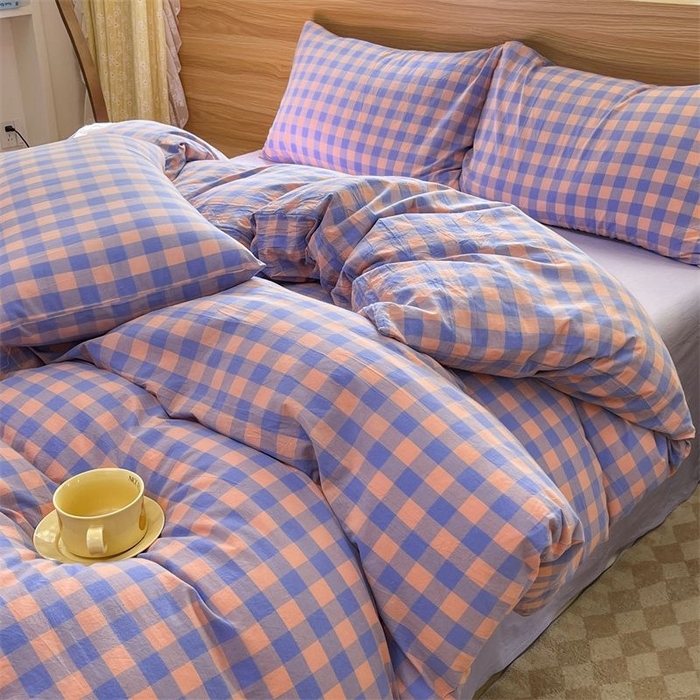 91家纺网 家纺一手货源 找家纺 （总）美尔惠家纺 2025直播热款无印风色织水洗四件套简约格子款学生宿舍三件套床单款