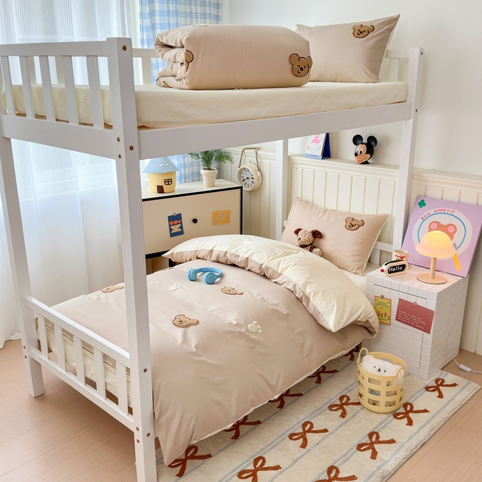 91家纺网 家纺一手货源 找家纺 锦觅 2025新款学生季全棉纯棉毛巾绣三件套奶油小清新刺绣四件套（全文件大图以及买家秀） 萌趣小熊