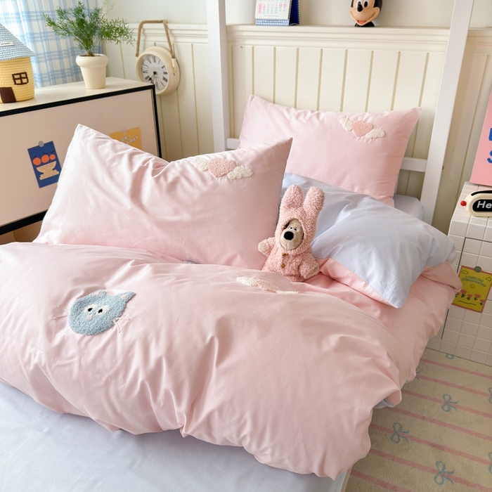 91家纺网 家纺一手货源 找家纺 锦觅 2025新款学生季全棉纯棉毛巾绣三件套奶油小清新刺绣四件套（全文件大图以及买家秀） 甜心小猫