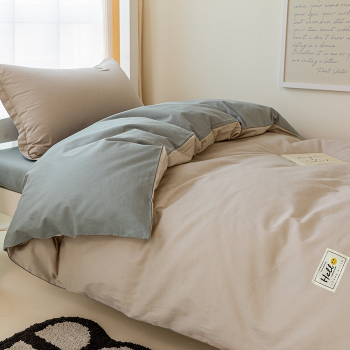 91家纺网 家纺一手货源 找家纺 贝兰仙奴 2025新款13372全棉印花简约学生三件套 卡其