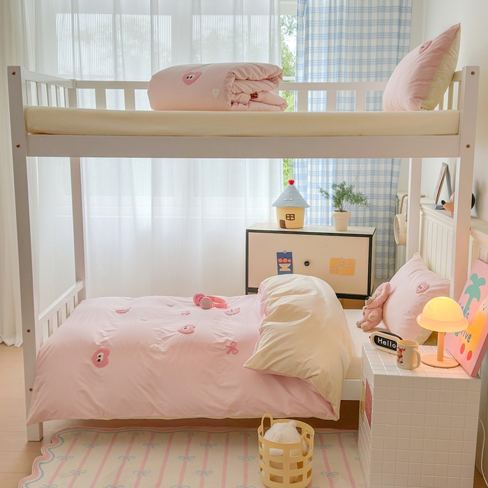 91家纺网 家纺一手货源 找家纺 锦觅 2025新款学生季全棉纯棉毛巾绣三件套奶油小清新刺绣四件套（全文件大图以及买家秀） 大眼爱心