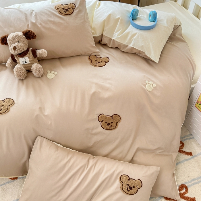 91家纺网 家纺一手货源 找家纺 锦觅 2025新款学生季全棉纯棉毛巾绣三件套奶油小清新刺绣四件套（全文件大图以及买家秀） 萌趣小熊