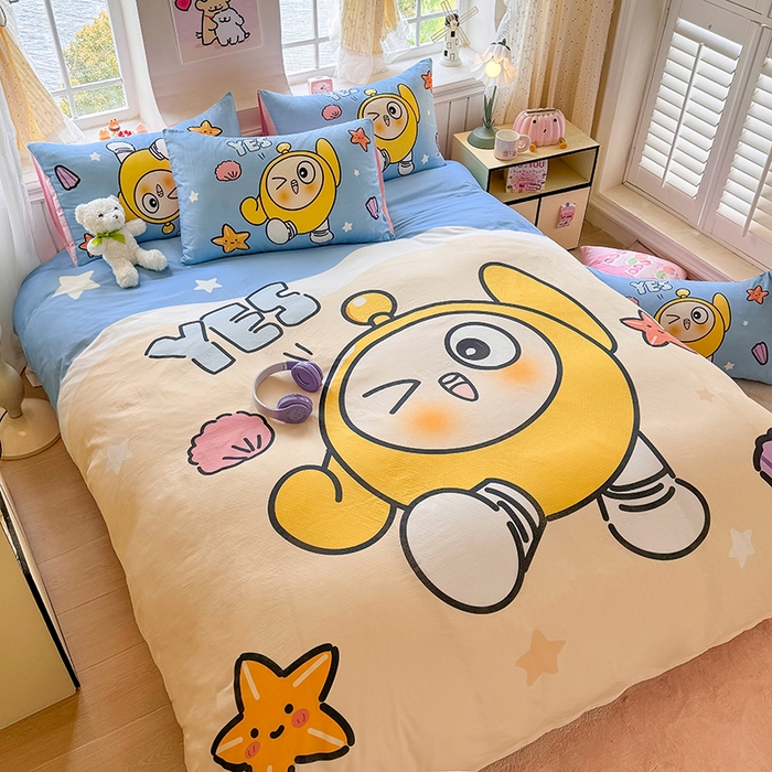 91家纺网 家纺一手货源 找家纺 馨语家居 2025新款全棉双层纱四件套 海滩冒险