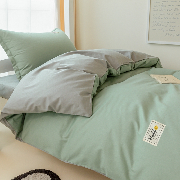 91家纺网 家纺一手货源 找家纺 贝兰仙奴 2025新款13372全棉印花简约学生三件套 抹茶