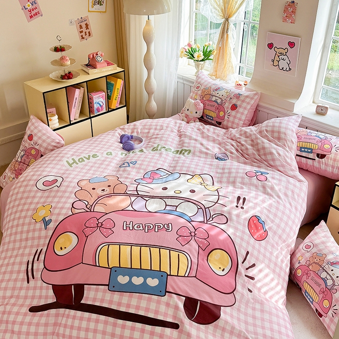 91家纺网 家纺一手货源 找家纺 馨语家居 2025新款全棉双层纱四件套 猫咪假日