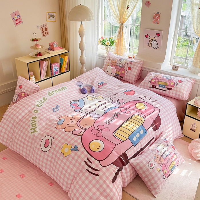 91家纺网 家纺一手货源 找家纺 馨语家居 2025新款全棉双层纱四件套 猫咪假日