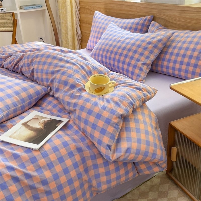 91家纺网 家纺一手货源 找家纺 （总）美尔惠家纺 2025直播热款无印风色织水洗四件套简约格子款学生宿舍三件套床单款