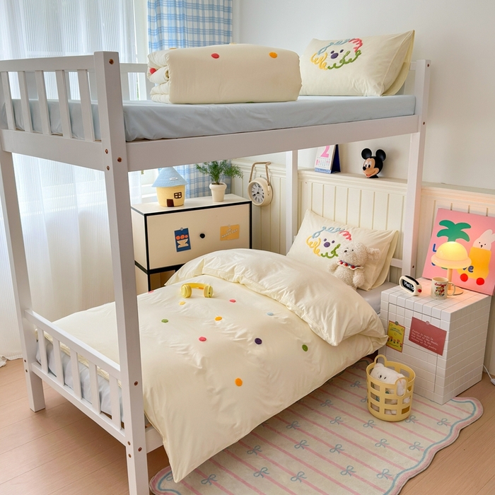 91家纺网 家纺一手货源 找家纺 锦觅 2025新款学生季全棉纯棉毛巾绣三件套奶油小清新刺绣四件套（全文件大图以及买家秀） 彩虹波点