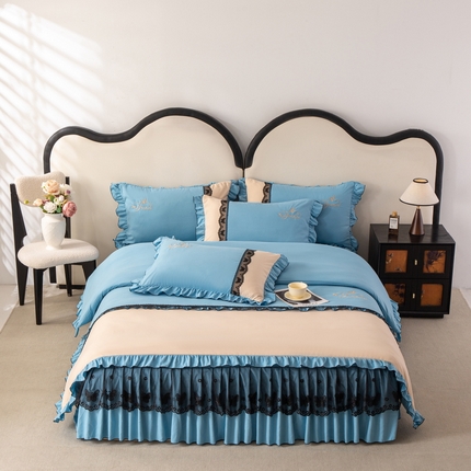 皇谱家纺  2025新款60sA类水洗棉床裙款四件套-彩蝶之恋 彩蝶之恋-兰