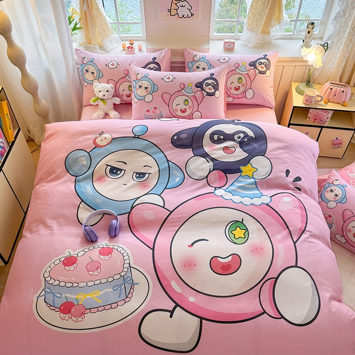 91家纺网 家纺一手货源 找家纺 馨语家居 2025新款全棉双层纱四件套 球球大作战