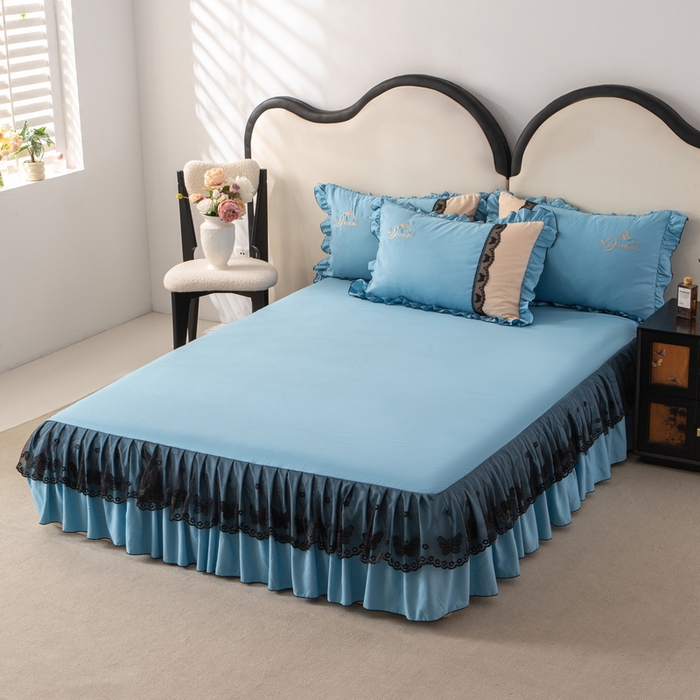 91家纺网 家纺一手货源 找家纺 皇谱家纺  2025新款60sA类水洗棉床裙款四件套-彩蝶之恋 彩蝶之恋-兰