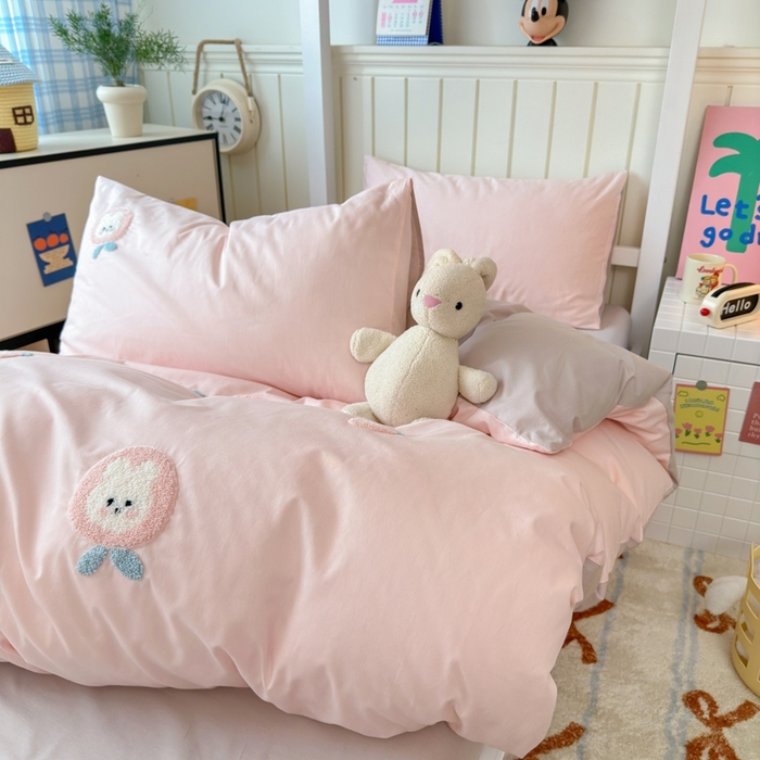 91家纺网 家纺一手货源 找家纺 锦觅 2025新款学生季全棉纯棉毛巾绣三件套奶油小清新刺绣四件套（全文件大图以及买家秀） 草莓兔兔