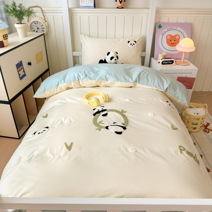 91家纺网 家纺一手货源 找家纺 （总）锦觅 2025新款学生季全棉纯棉毛巾绣三件套奶油小清新刺绣四件套（全文件大图以及买家秀）